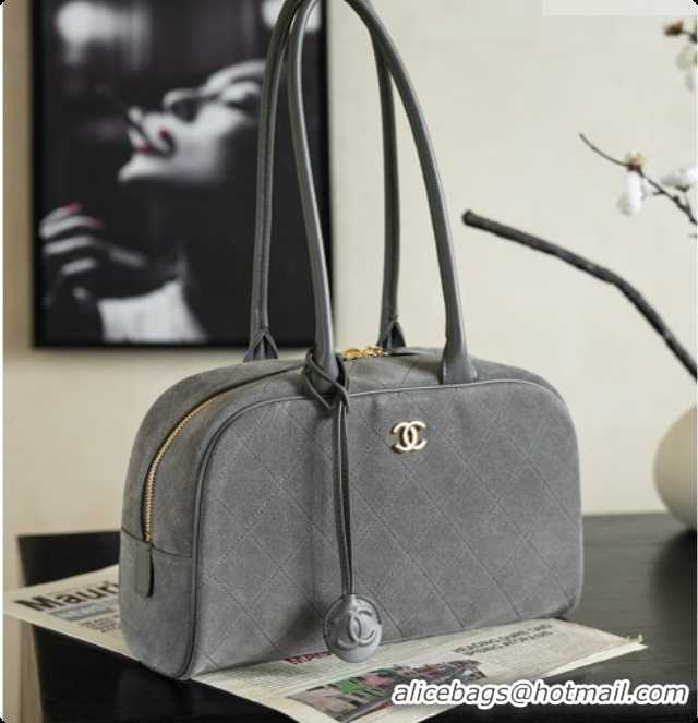 Cheap Price Chanel Large Bowling Bag in Suede Calfskin AS6580 Grey 2026