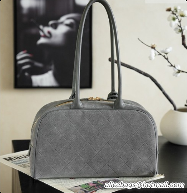 Cheap Price Chanel Large Bowling Bag in Suede Calfskin AS6580 Grey 2026