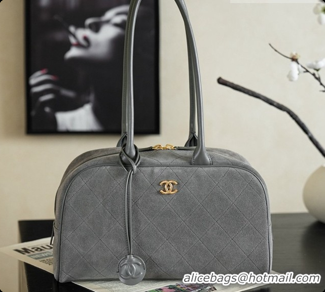 Cheap Price Chanel Large Bowling Bag in Suede Calfskin AS6580 Grey 2026