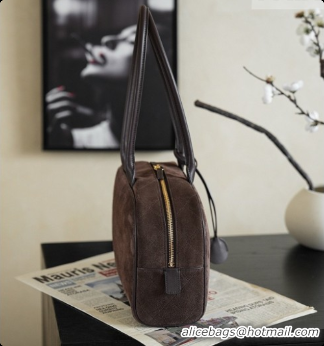 Lowest Cost Chanel Large Bowling Bag in Suede Calfskin AS6580 Coffee Brown 2026