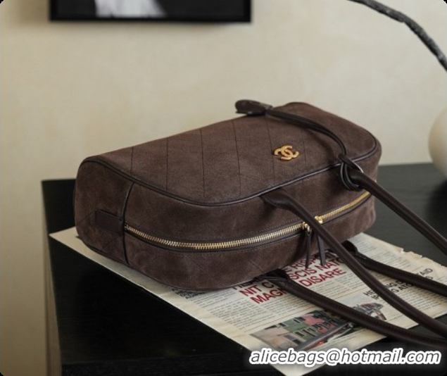 Lowest Cost Chanel Large Bowling Bag in Suede Calfskin AS6580 Coffee Brown 2026