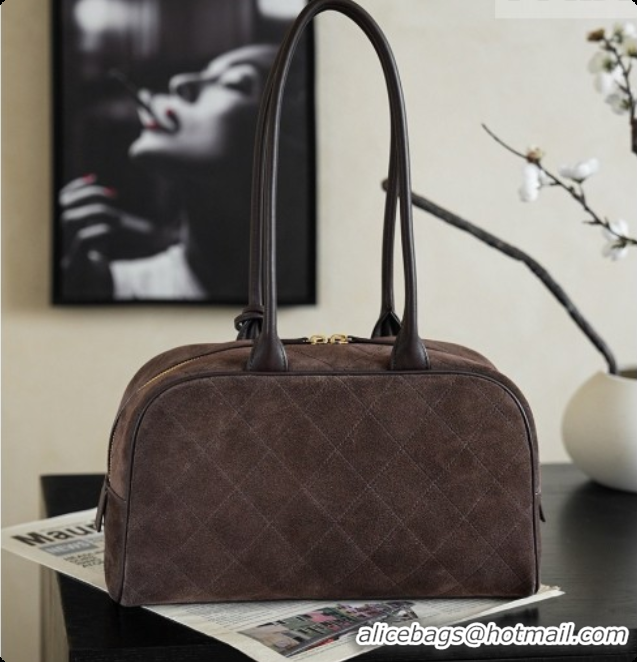 Lowest Cost Chanel Large Bowling Bag in Suede Calfskin AS6580 Coffee Brown 2026