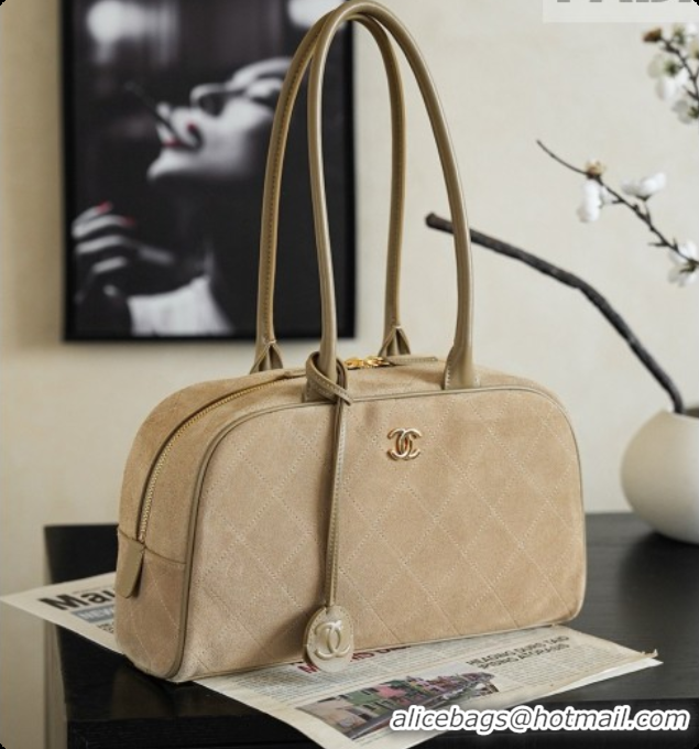 Big Discount Chanel Large Bowling Bag in Suede Calfskin AS6580 Beige 2026