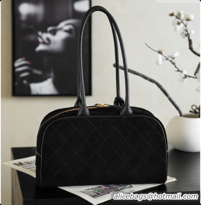 Good Product Chanel Large Bowling Bag in Suede Calfskin AS6580 Black 2026