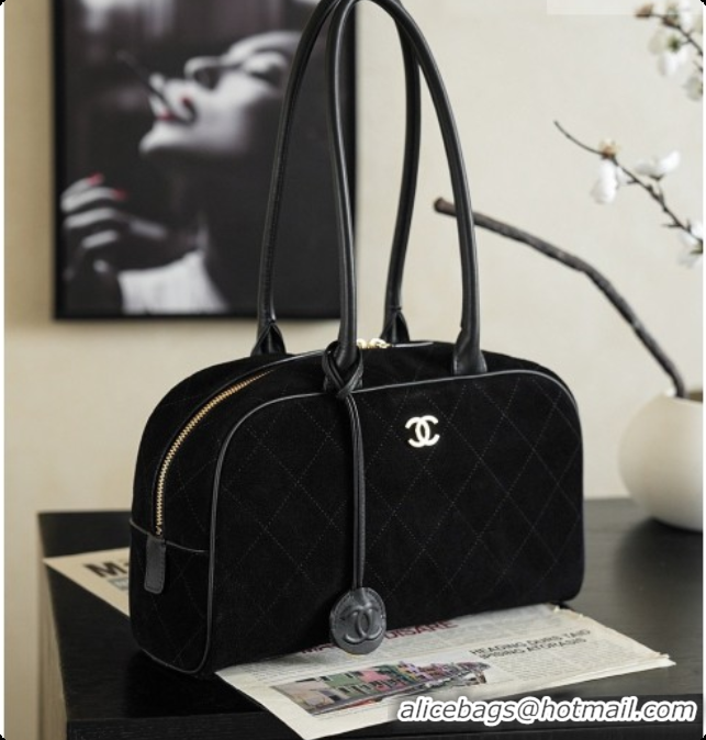 Good Product Chanel Large Bowling Bag in Suede Calfskin AS6580 Black 2026