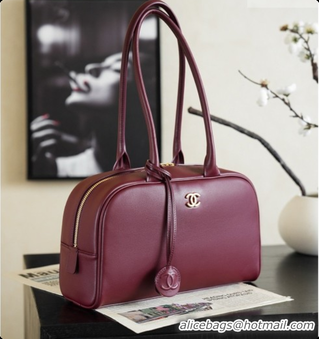 Sumptuous Chanel Large Bowling Bag in Calfskin AS6580 Burgundy 2026