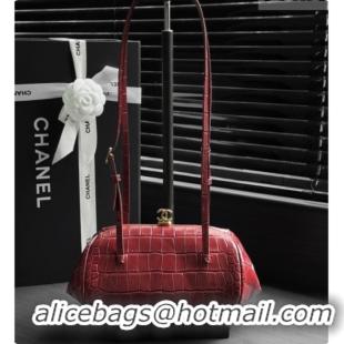 Lowest Price Chanel Clutch with Leather Strap in Crocodile Embossed Calfskin AP5360 Burgundy 2026