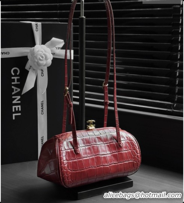 Lowest Price Chanel Clutch with Leather Strap in Crocodile Embossed Calfskin AP5360 Burgundy 2026