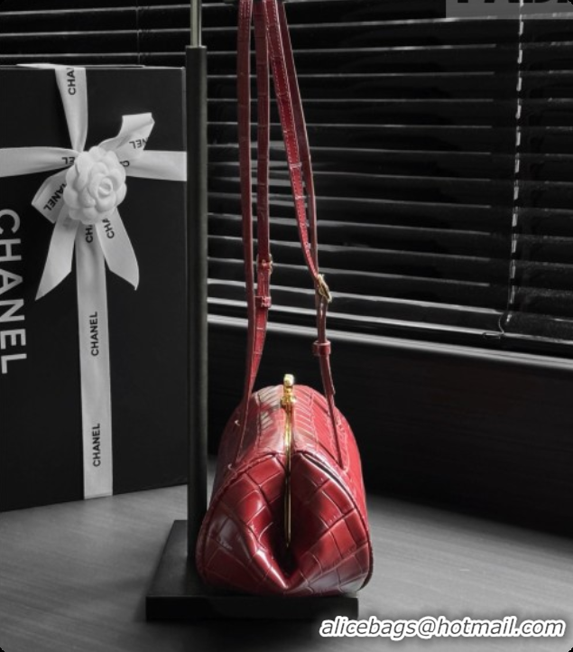 Lowest Price Chanel Clutch with Leather Strap in Crocodile Embossed Calfskin AP5360 Burgundy 2026
