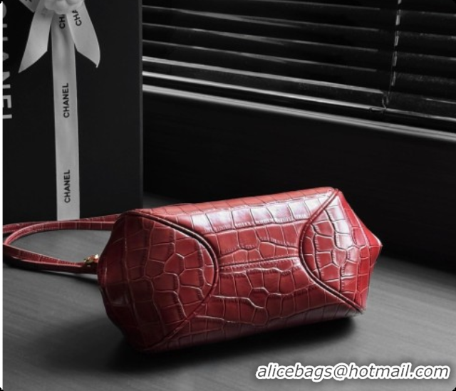 Lowest Price Chanel Clutch with Leather Strap in Crocodile Embossed Calfskin AP5360 Burgundy 2026