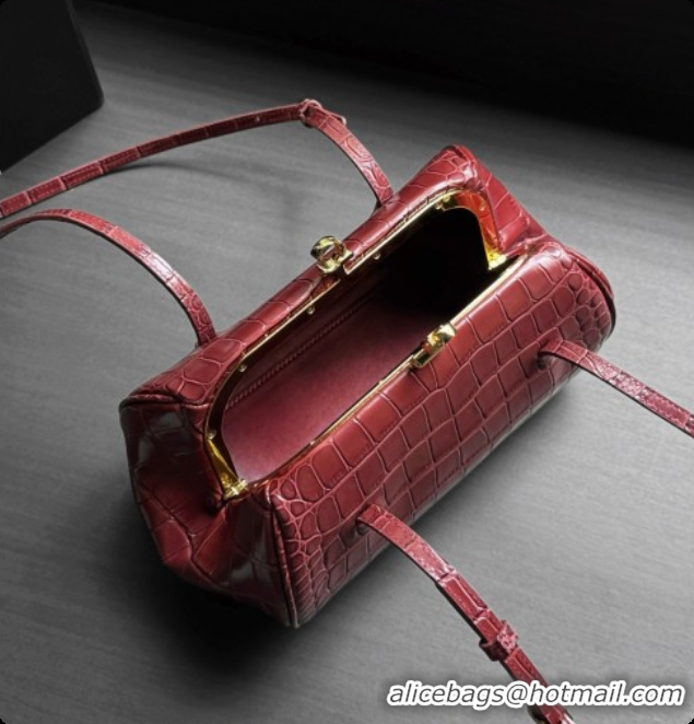 Lowest Price Chanel Clutch with Leather Strap in Crocodile Embossed Calfskin AP5360 Burgundy 2026