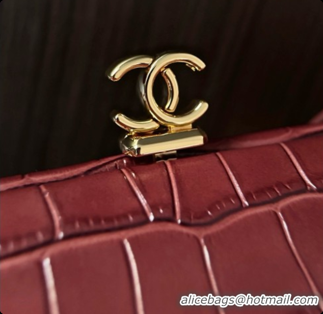 Lowest Price Chanel Clutch with Leather Strap in Crocodile Embossed Calfskin AP5360 Burgundy 2026