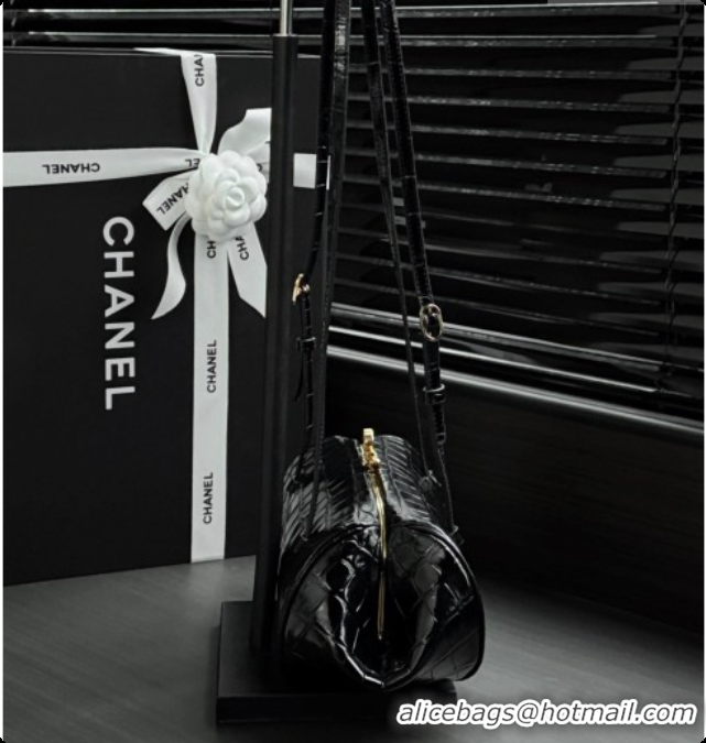 Luxury Classic Chanel Clutch with Leather Strap in Crocodile Embossed Calfskin AP5360 Black 2026