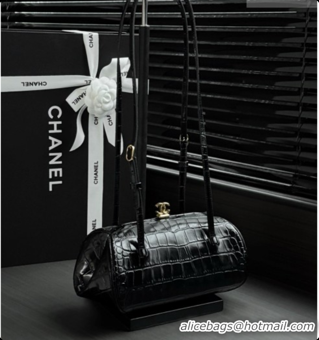 Luxury Classic Chanel Clutch with Leather Strap in Crocodile Embossed Calfskin AP5360 Black 2026