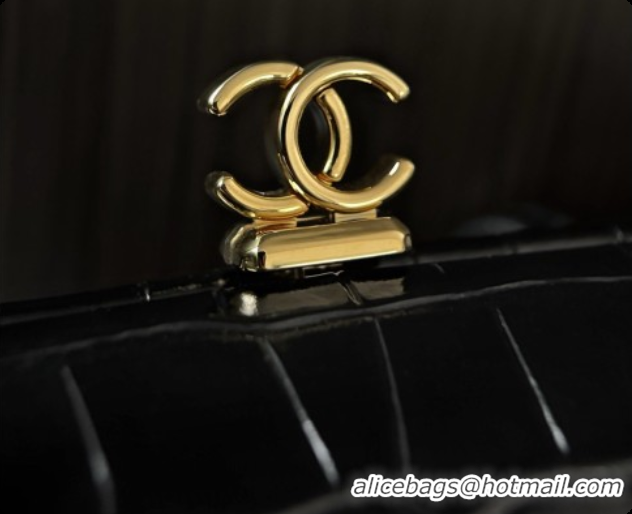Luxury Classic Chanel Clutch with Leather Strap in Crocodile Embossed Calfskin AP5360 Black 2026