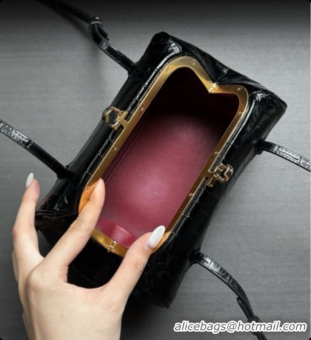 Luxury Classic Chanel Clutch with Leather Strap in Crocodile Embossed Calfskin AP5360 Black 2026