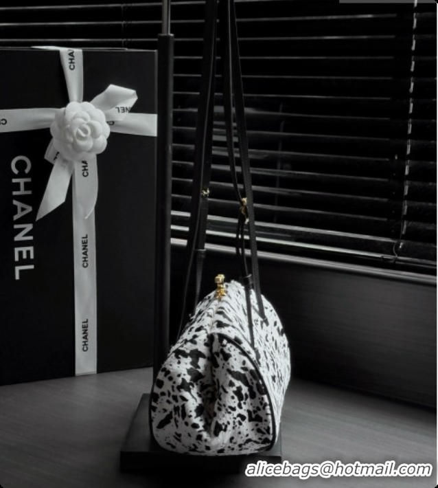 Top Quality Chanel Clutch with Leather Strap in Horse Hair AP5360 Black/White 2026