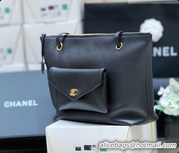 Stylish Chanel Tote Bag with Pocket in Grained Calfskin AS6483 Black 2026