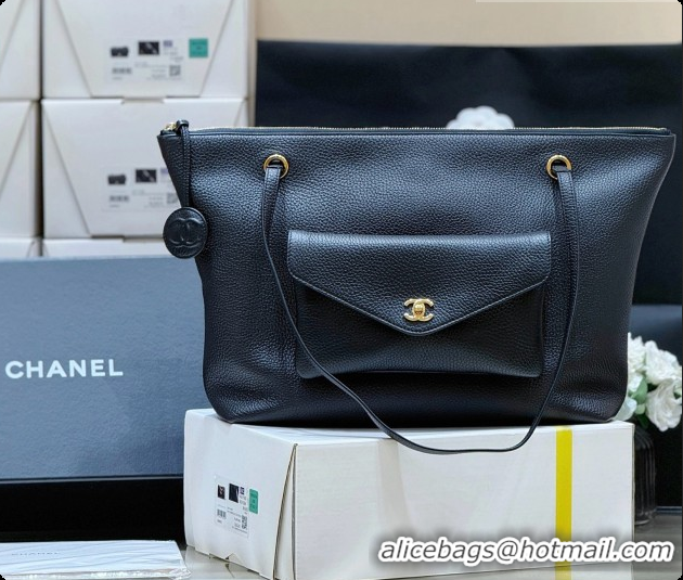 Stylish Chanel Tote Bag with Pocket in Grained Calfskin AS6483 Black 2026