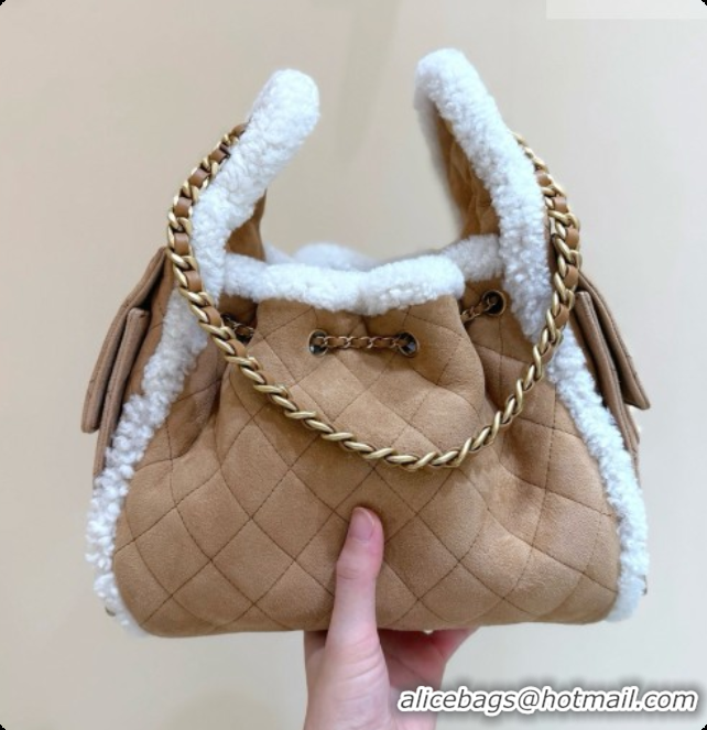 Duplicate Chanel Suede 25 Small Handbag with Shearling AS5293 Brown/White 2026