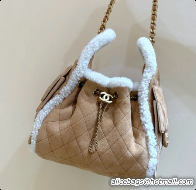 Duplicate Chanel Suede 25 Small Handbag with Shearling AS5293 Brown/White 2026