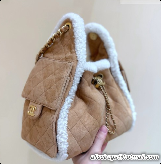 Duplicate Chanel Suede 25 Small Handbag with Shearling AS5293 Brown/White 2026
