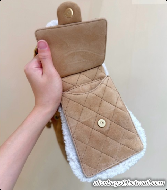 Duplicate Chanel Suede 25 Small Handbag with Shearling AS5293 Brown/White 2026