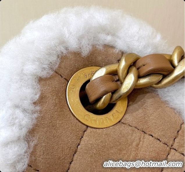 Duplicate Chanel Suede 25 Small Handbag with Shearling AS5293 Brown/White 2026