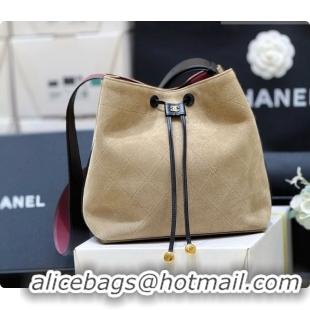 Duplicate Chanel Small Bucket Bag AS6584 Brown Suede 2026