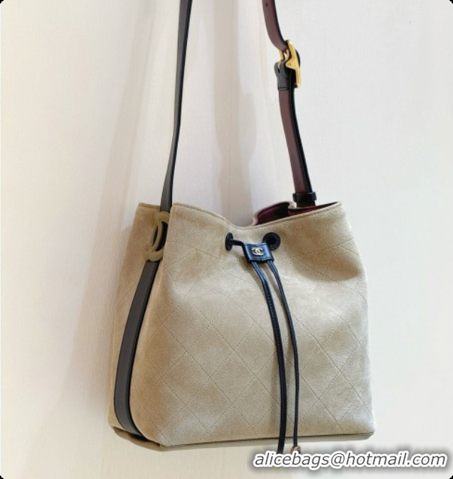Duplicate Chanel Small Bucket Bag AS6584 Brown Suede 2026