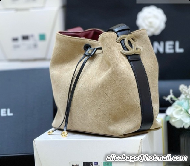 Duplicate Chanel Small Bucket Bag AS6584 Brown Suede 2026