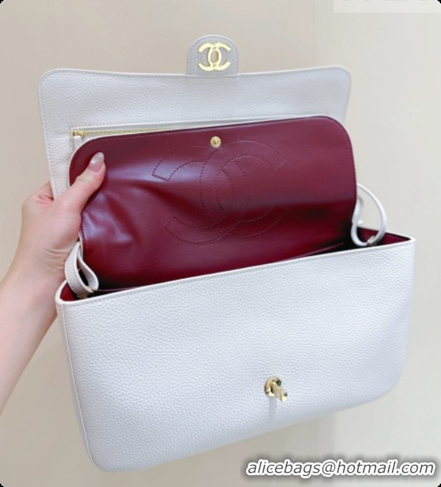 Design Discount Chanel Small Maxi Flap Bag in Grained Calfskin AS6231 White 2026