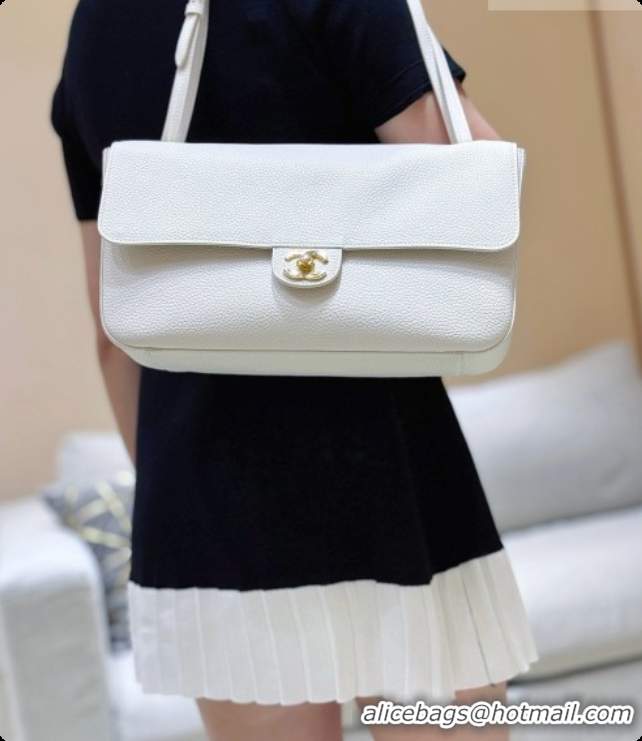 Design Discount Chanel Small Maxi Flap Bag in Grained Calfskin AS6231 White 2026