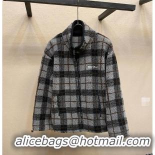 Top Quality Miu Miu Checked Teddy Zipper Jacket 57747 Black