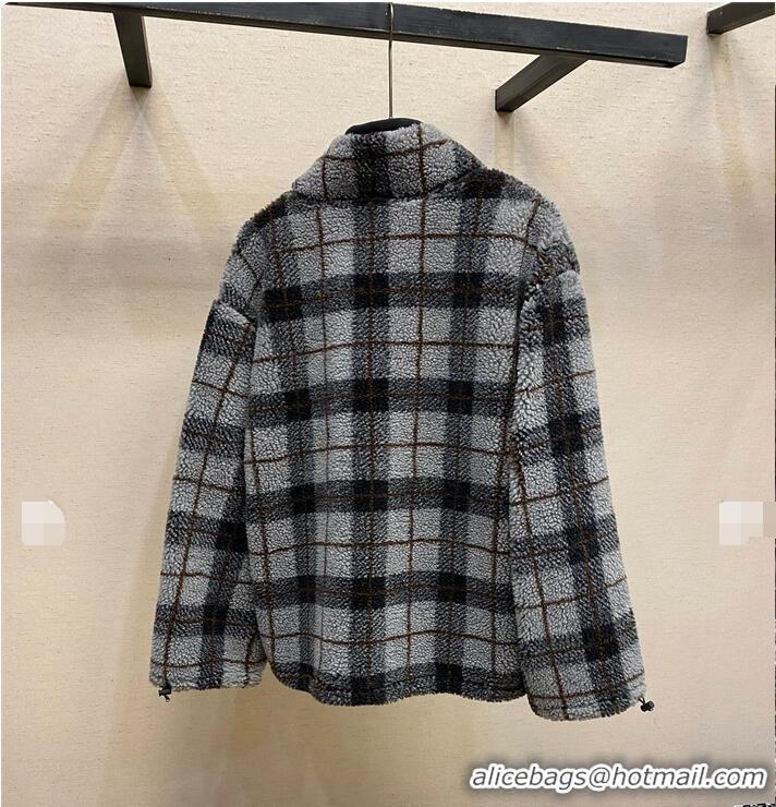 Top Quality Miu Miu Checked Teddy Zipper Jacket 57747 Black