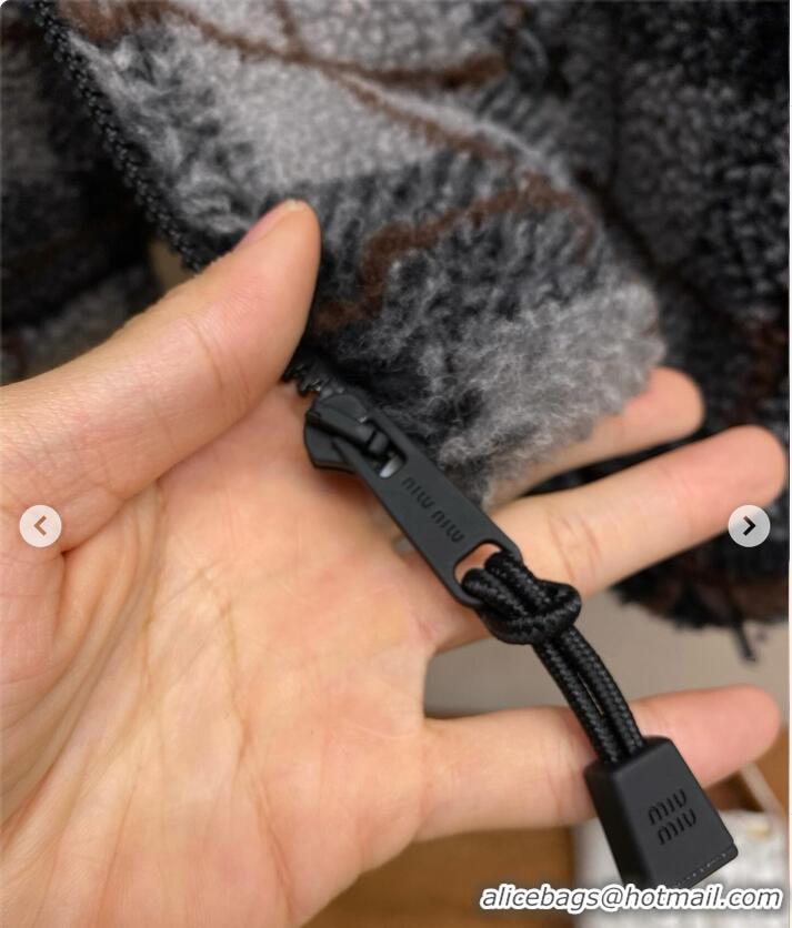 Top Quality Miu Miu Checked Teddy Zipper Jacket 57747 Black