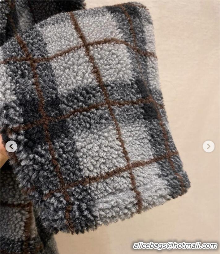 Top Quality Miu Miu Checked Teddy Zipper Jacket 57747 Black