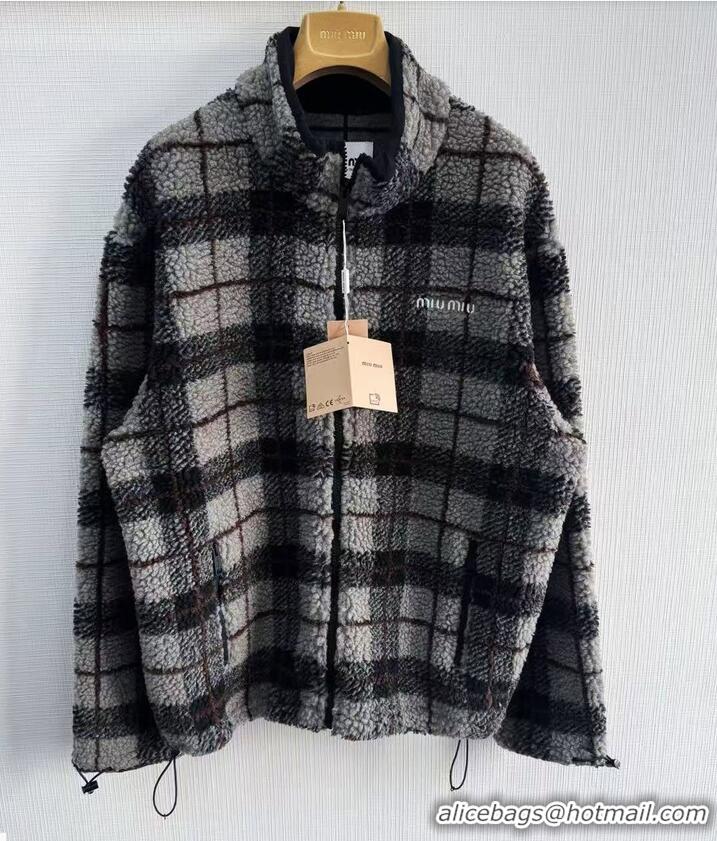 Top Quality Miu Miu Checked Teddy Zipper Jacket 57747 Black