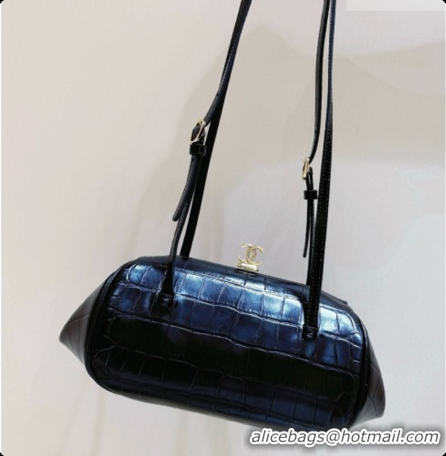 Most Popular Chanel Clutch with Leather Strap in Black Crocodile Embossed Calfskin AP5360 2026