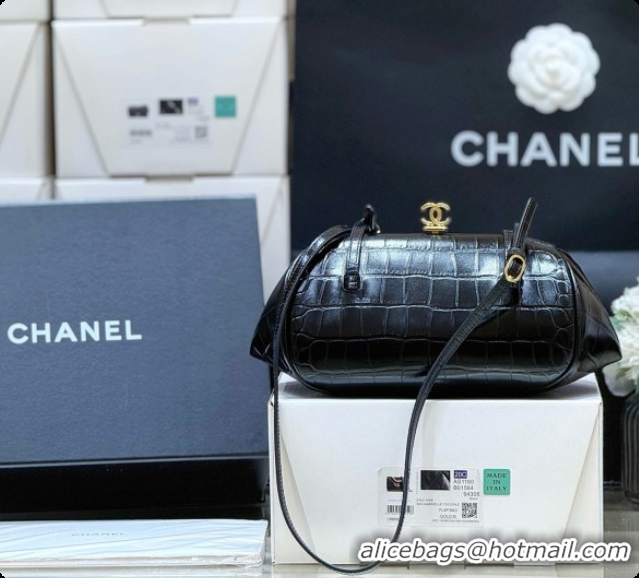 Most Popular Chanel Clutch with Leather Strap in Black Crocodile Embossed Calfskin AP5360 2026