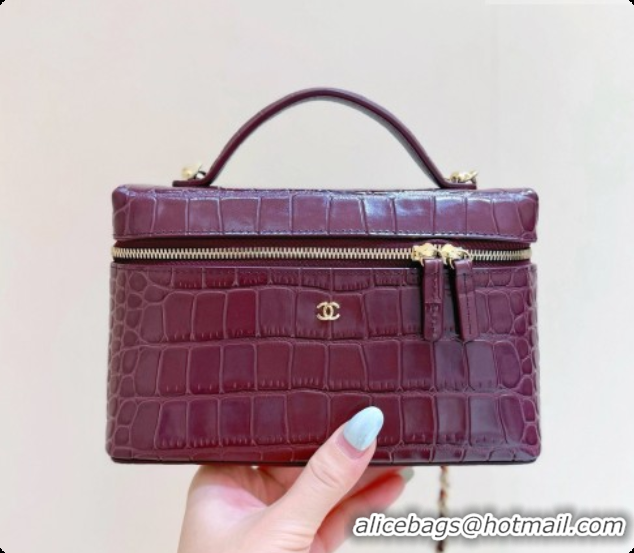 Best Price Chanel Vanity with Chain in Crocodile Embossed Calfskin AP5346 Burgundy 2026