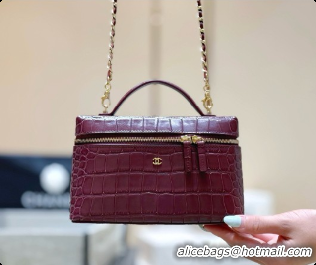 Best Price Chanel Vanity with Chain in Crocodile Embossed Calfskin AP5346 Burgundy 2026