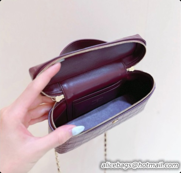 Best Price Chanel Vanity with Chain in Crocodile Embossed Calfskin AP5346 Burgundy 2026