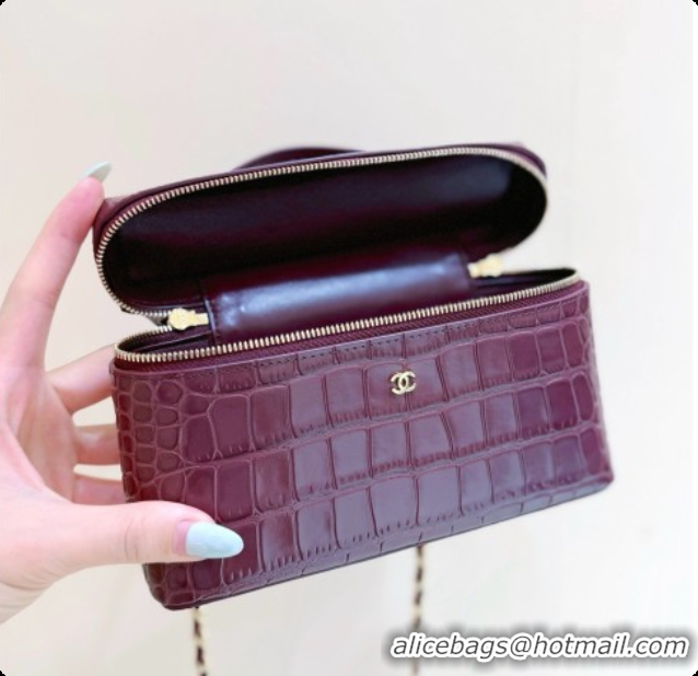 Best Price Chanel Vanity with Chain in Crocodile Embossed Calfskin AP5346 Burgundy 2026