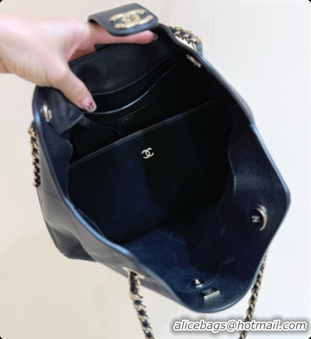 Cute Chanel Shopping Bag in Grained Calfskin AS6090 Black 2026
