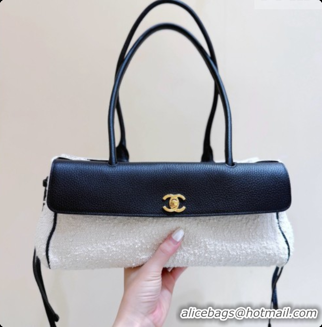 Best Price Chanel Small Shopping Bag in Tweed & Calfskin AS6288 Black/White 2026