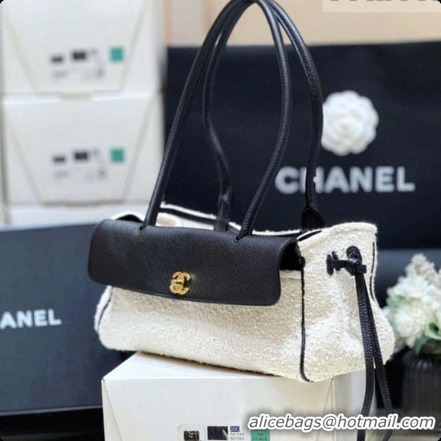 Best Price Chanel Small Shopping Bag in Tweed & Calfskin AS6288 Black/White 2026