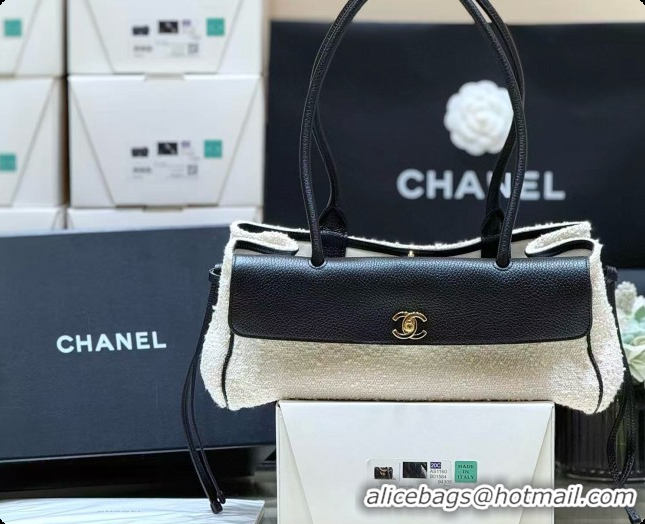 Best Price Chanel Small Shopping Bag in Tweed & Calfskin AS6288 Black/White 2026