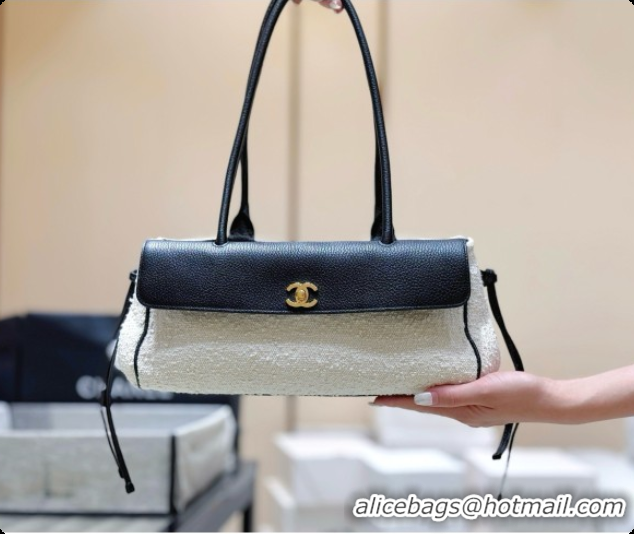 Best Price Chanel Small Shopping Bag in Tweed & Calfskin AS6288 Black/White 2026