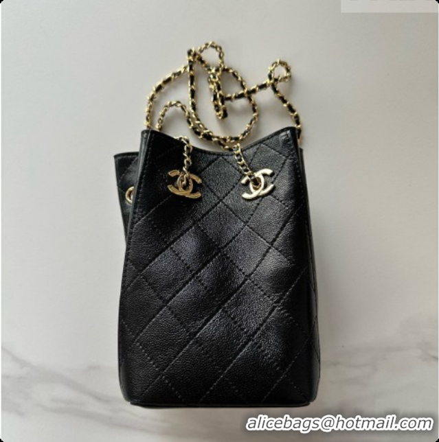 Discount Chanel Lambskin Bucket Bag with Chain AP5359 Black 2026